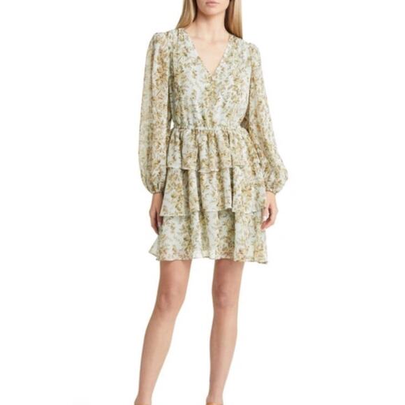 Chelsea28 Tiered Ruffle Long Sleeve Chiffon Dress in Green. Size XS. NWOT - Picture 1 of 6